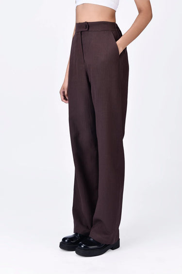 Straight Fit Trousers with Elasticated Back Waistband - Chocolate Brown - Genes Lecoanet Hemant