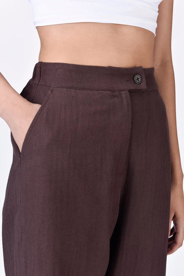 Straight Fit Trousers with Elasticated Back Waistband - Chocolate Brown - Genes Lecoanet Hemant