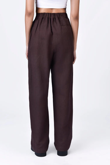 Straight Fit Trousers with Elasticated Back Waistband - Chocolate Brown - Genes Lecoanet Hemant