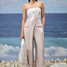 Premium viscose nylon strapless jumpsuit for women with abstract tie-dye print