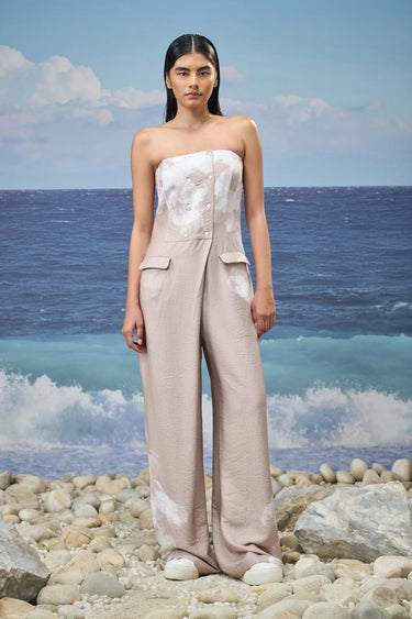 Strapless jumpsuit for women with fitted bodice and relaxed silhouette