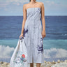 Premium cotton pinstripe strapless midi dress for women with structured design