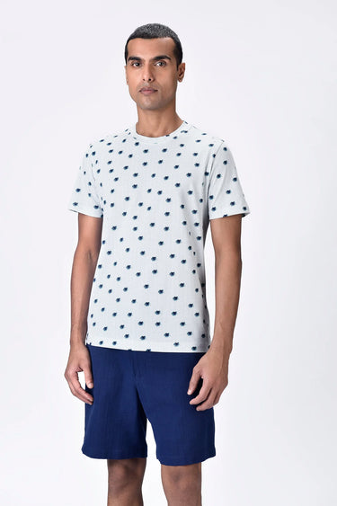 Stripe Crew Neck T-Shirt with UV Flower Print - Genes Lecoanet Hemant
