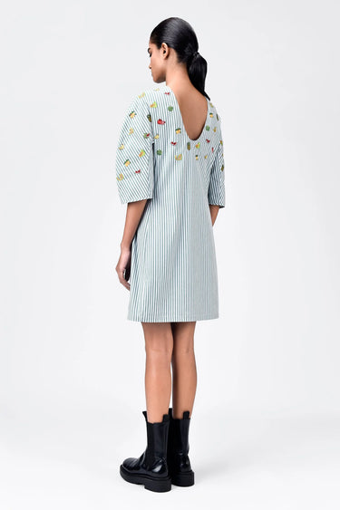 Striped Cotton Dress With Embroidered Fruit Motifs - Genes Lecoanet Hemant