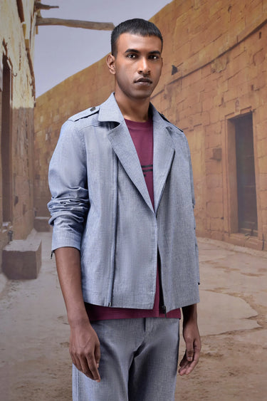 Structured Grey Moto-Collar Jacket - Genes Online Store