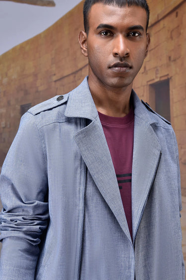 Structured Grey Moto-Collar Jacket - Genes Online Store