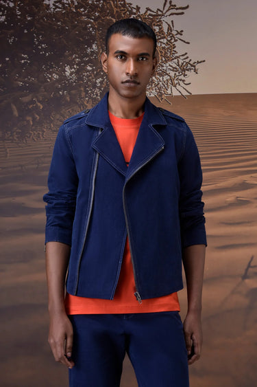 Structured Navy Moto-Collar Jacket - Genes Online Store