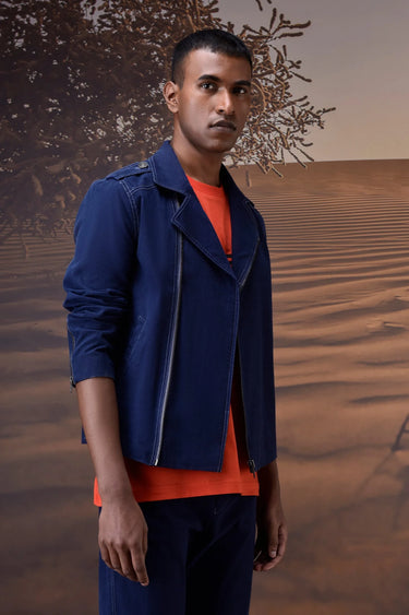 Structured Navy Moto-Collar Jacket - Genes Online Store