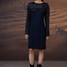Women navy designer shift dress with modern silhouette, luxury fashion India