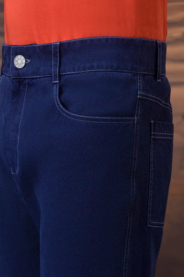 Structured Navy Straight-Leg Trouser - Genes Online Store