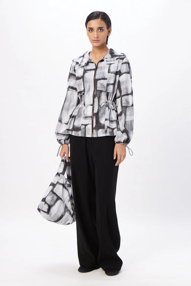 Structured Pleated Shoulder A-Line Jacket -Black - Genes Lecoanet Hemant