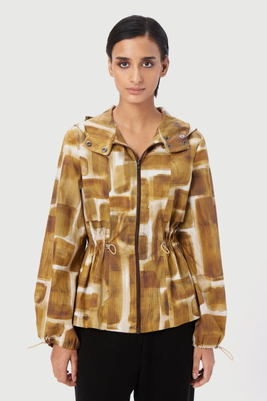 Structured Pleated Shoulder A-Line Jacket -Ochre