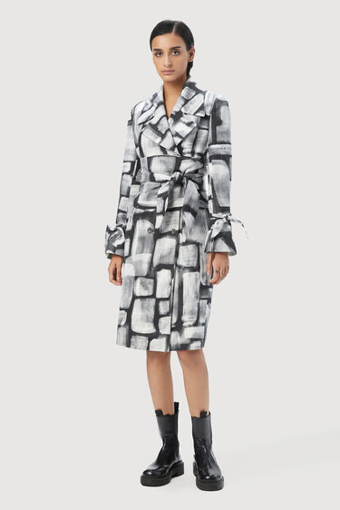 Tailored Coat with Wide Waist and Sleeve Tie-Up Straps - Genes Lecoanet Hemant
