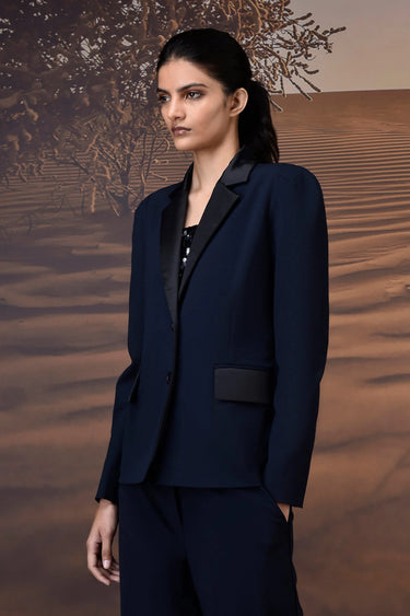 Elegant navy blazer for women, premium designer workwear India