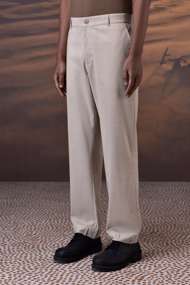 Beige formal trousers in poly wool fabric with clean tailored silhouette