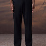 Black tailored poly wool trousers for men with structured slim fit
