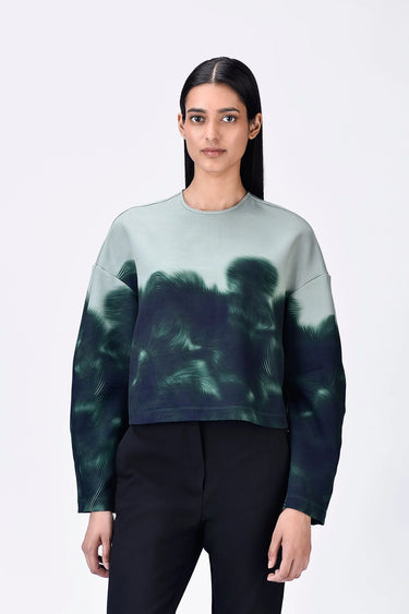 Taupe Banana Crepe Easy Fit Cropped Sweatshirt with UV Print