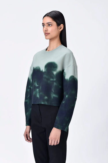 Taupe Banana Crepe Easy Fit Cropped Sweatshirt with UV Print