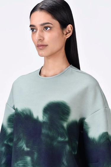 Taupe Banana Crepe Easy Fit Cropped Sweatshirt with UV Print