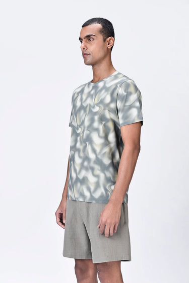Taupe-Clay Cotton Jersey Regular Fit T-Shirt with Aurora Print