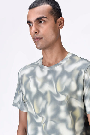 Taupe-Clay Cotton Jersey Regular Fit T-Shirt with Aurora Print