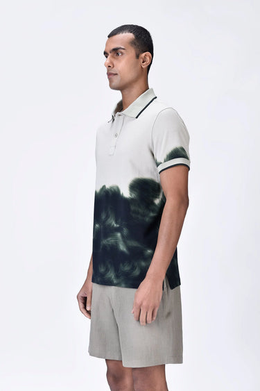 Taupe-Green UV Abstract Polo - Genes Lecoanet Hemant