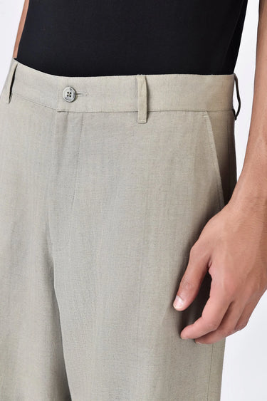 Taupe Linen Herringbone Flared Trousers - Genes Lecoanet Hemant