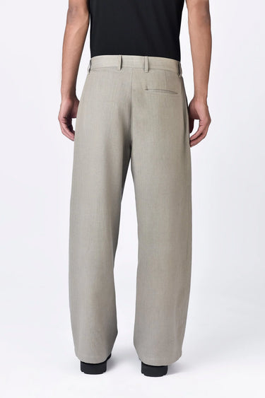 Taupe Linen Herringbone Flared Trousers - Genes Lecoanet Hemant