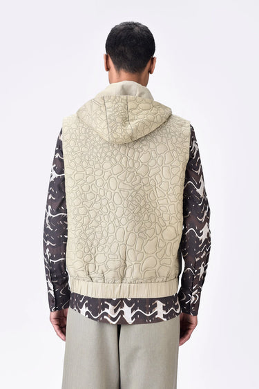 Taupe Silk Sleeveless Hoodie Jacket