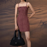 Cherry lacquer textured mini dress for women by Genes Lecoanet Hemant India