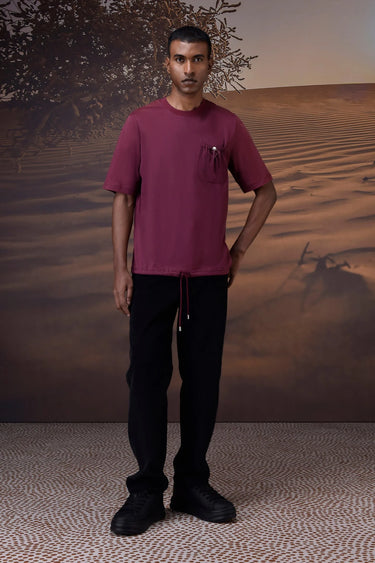 Cherry lacquer textured pocket detail T-shirt for men with relaxed fit