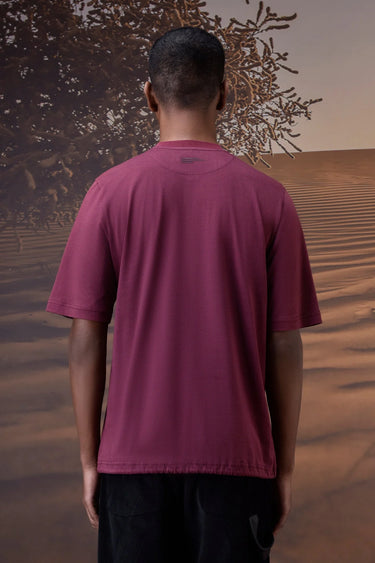 Designer red textured T-shirt for men with minimal pocket detailing
