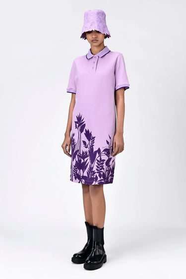 Tropical Print Polo Dress with Contrast Tipping - Lavender - Genes Lecoanet Hemant