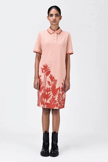 Tropical Print Polo Dress with Contrast Tipping-Light Peach - Genes Lecoanet Hemant