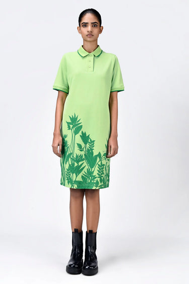 Tropical Print Polo Dress with Contrast Tipping-Mint Green - Genes Lecoanet Hemant