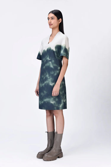 UV Abstract Cotton Print Dress- Taupe