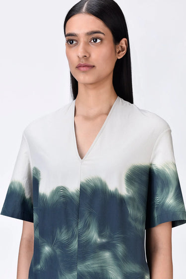 UV Abstract Cotton Print Dress- Taupe