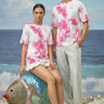 Pink cotton jersey graphic t-shirt for unisex with tide print design