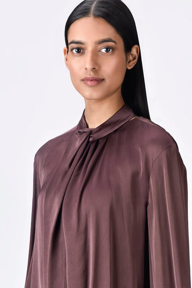 Viscose Satin Regular Fit Draped Top with Band Collar - Genes Lecoanet Hemant