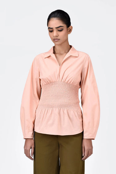 Voluminous Sleeve Slim Fit Shirt-Light Peach - Genes Lecoanet Hemant
