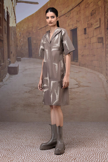 Warm Beige Embroidered Short Sleeve Dress - Genes Online Store