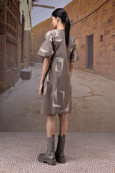 Warm Beige Embroidered Short Sleeve Dress - Genes Online Store