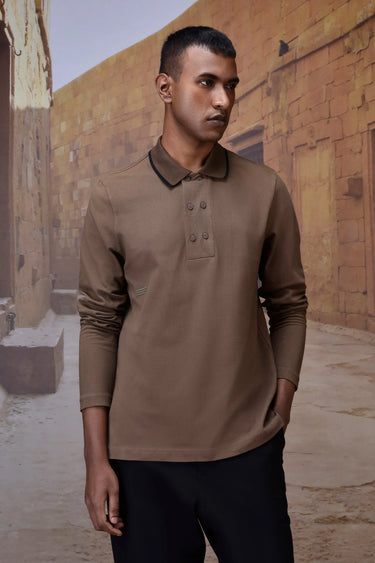 Warm Beige Long-Sleeve Polo - Genes Online Store