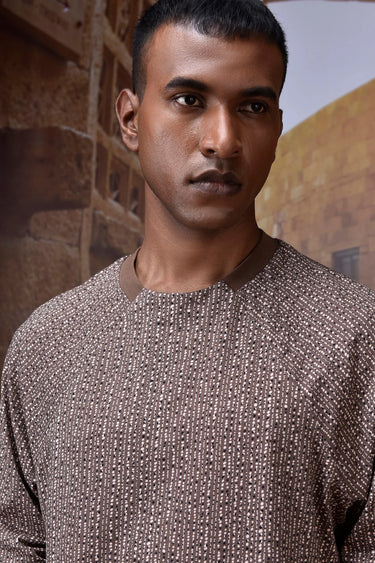 Warm Beige Micro Pattern T-Shirt - Genes Online Store