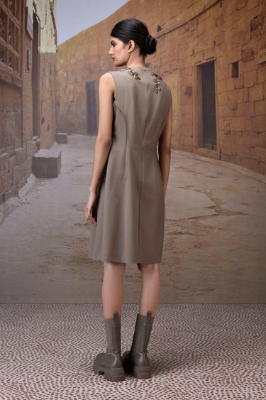 Warm Beige Poly Viscose Dress - Genes Online Store