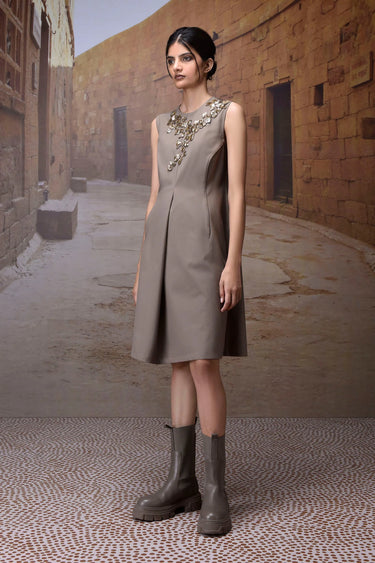 Warm Beige Poly Viscose Dress - Genes Online Store