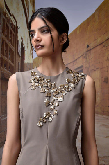 Warm Beige Poly Viscose Dress - Genes Online Store