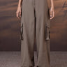 Warm Beige Poly Viscose Wide-Leg Cargo Trousers - Genes Online Store