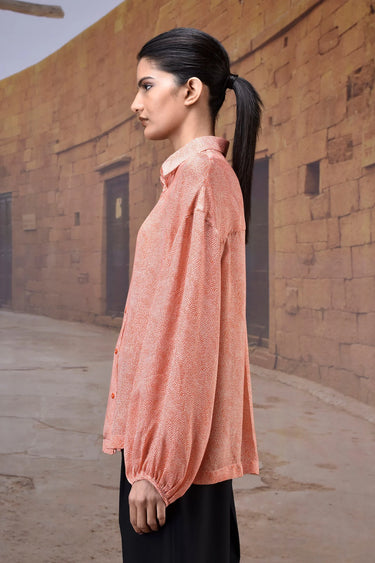 Warm Beige Printed Relaxed Shirt - Genes Online Store