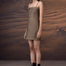 Beige mini dress women India structured fit with spaghetti straps modern style